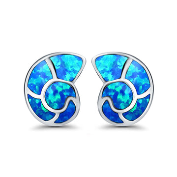 Solitaire Stud Earring Lab Created Blue Opal 925 Sterling Silver (14mm)